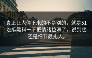 真正让人停下来的不是别的，就是51吃瓜黑料一下把情绪拉满了，说到底还是细节最扎人。
