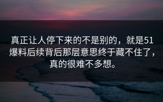 真正让人停下来的不是别的，就是51爆料后续背后那层意思终于藏不住了，真的很难不多想。