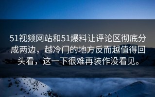51视频网站和51爆料让评论区彻底分成两边，越冷门的地方反而越值得回头看，这一下很难再装作没看见。