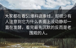 大家都在看51爆料这条线，却很少有人注意到它为什么表面上没动静却一直在发酵，看完最先沉默的反而是老围观的人。
