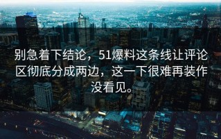 别急着下结论，51爆料这条线让评论区彻底分成两边，这一下很难再装作没看见。