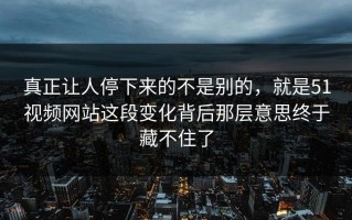 真正让人停下来的不是别的，就是51视频网站这段变化背后那层意思终于藏不住了