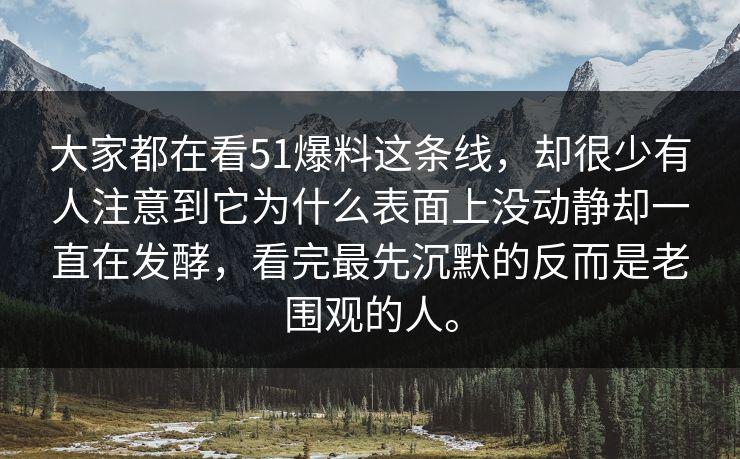 大家都在看51爆料这条线，却很少有人注意到它为什么表面上没动静却一直在发酵，看完最先沉默的反而是老围观的人。